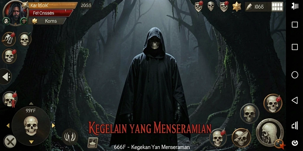 Tampilan gameplay 666F dengan suasana horror yang mencekam.