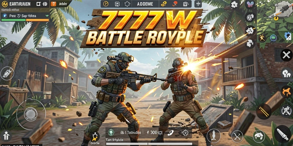 Screenshot utama <strong>7777W</strong> menampilkan gameplay seru dalam Battle Royale.