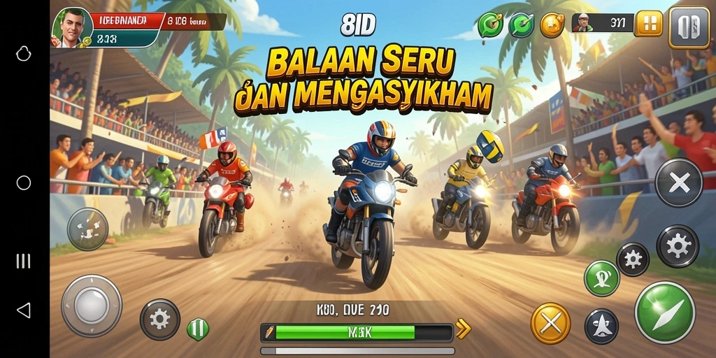 Gameplay 8ID menampilkan balapan seru di trek yang beragam.