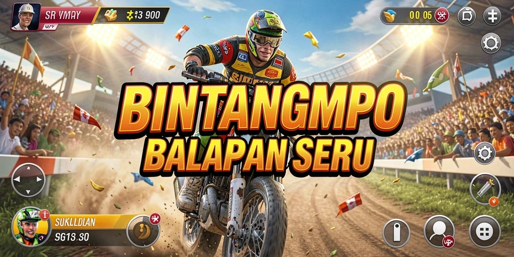 Tangkapan layar utama BINTANGMPO menunjukkan aksi balapan seru yang mendebarkan.