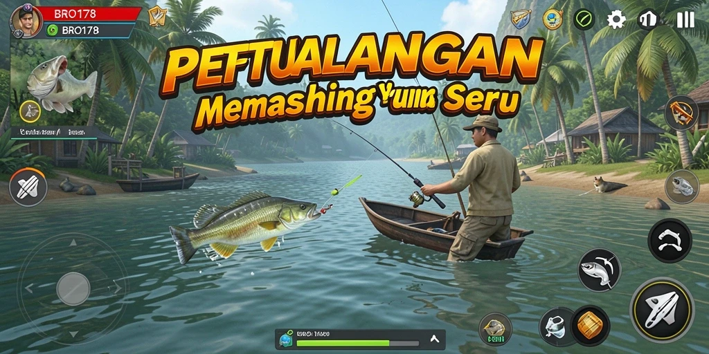 Screenshot game BRO178 dengan tampilan bergambar lokasi memancing yang indah.