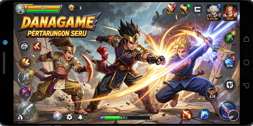 Tampilan gameplay seru di DANAGAME dengan karakter bertarung penuh aksi.
