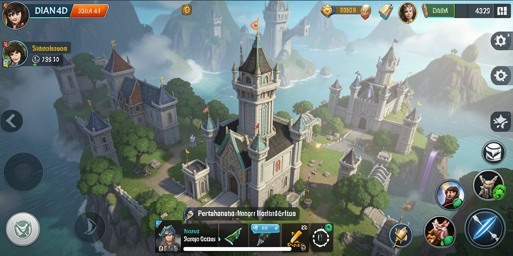 Tampilan gameplay seru dalam DIANA4D dengan menara mempertahankan.