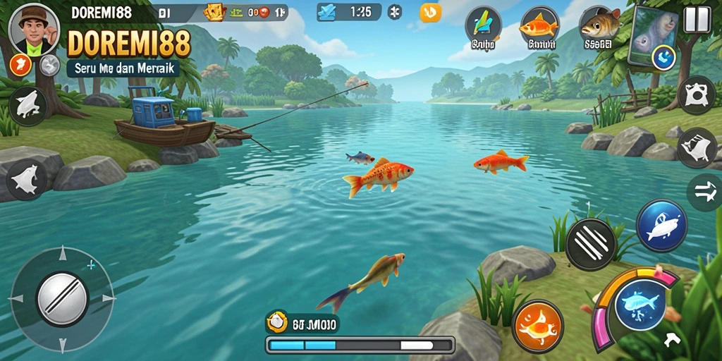 Tampilan gameplay memancing yang menarik dan realistis di DOREMI88.
