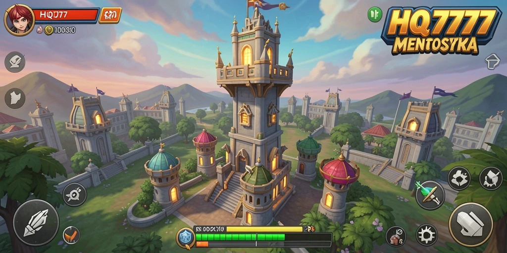Tangkapan layar gameplay HQ777 menampilkan aksi mendebarkan Tower Defense.