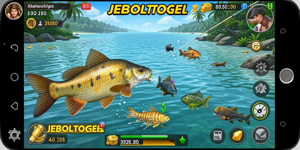 Screenshot gameplay JEBOLTOGEL memperlihatkan suasana memancing yang mendebarkan.