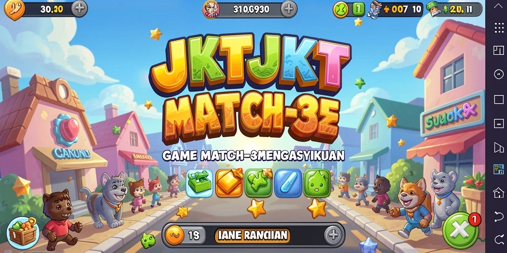 Gameplay seru JKTJKT dengan warna-warna cerah dan tantangan mencocokkan.