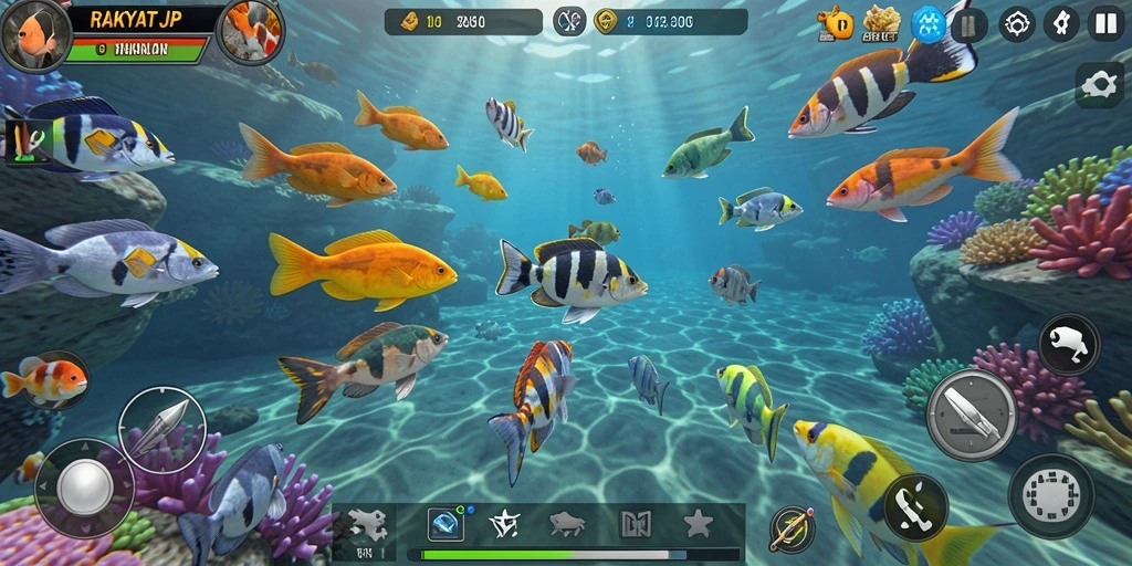 Screenshot gameplay RAKYATJP menampilkan aksi seru tembak ikan.