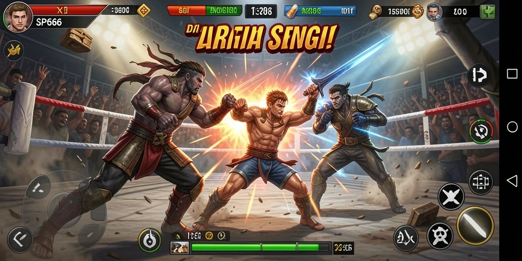 Tampilan screenshot <strong>SP666</strong> menampilkan pertarungan epik yang mendebarkan.
