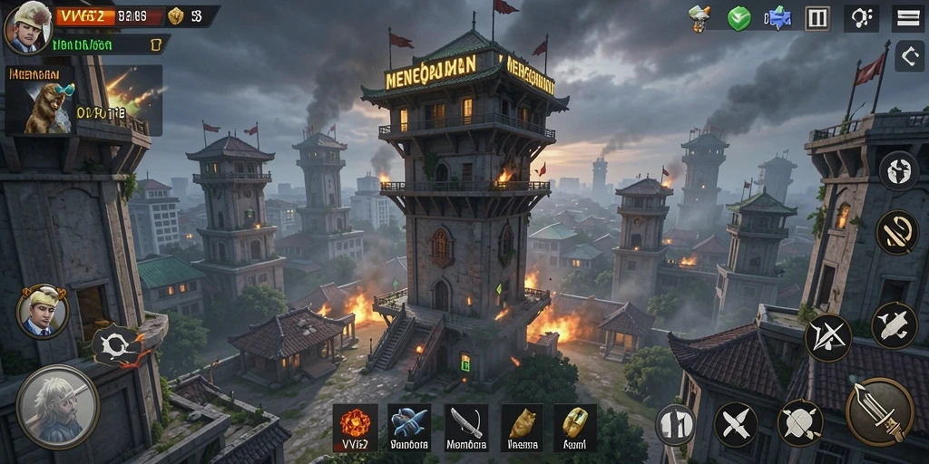 Tampilan gameplay menegangkan dalam game Tower Defense.
